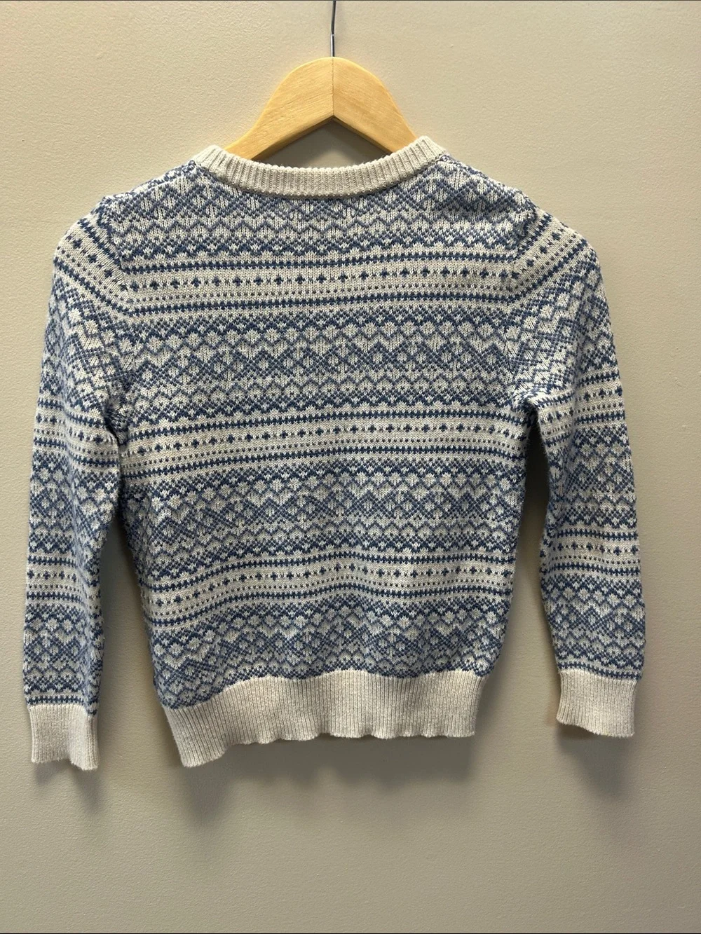 Crewcuts Blue and White Fair Isle 100% Cotton Winter Crewneck Sweater